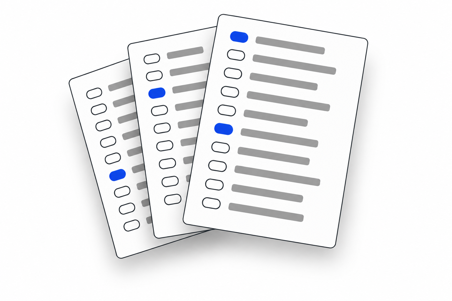 Illustrated ballot sheets with marked voting ovals.